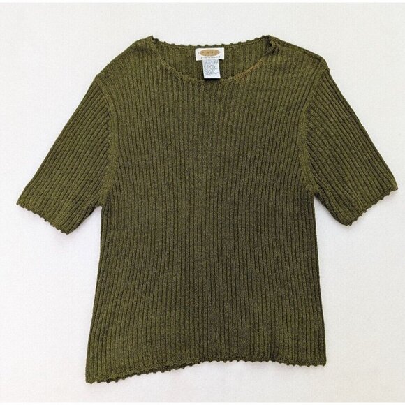 Vintage 90s Women's Sweater Size XL Green Short Sleeve Ribbed Croft & Barrow - Picture 2 of 14